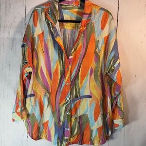 Soft Surroundings Multicolor Abstract Button Down Shirt